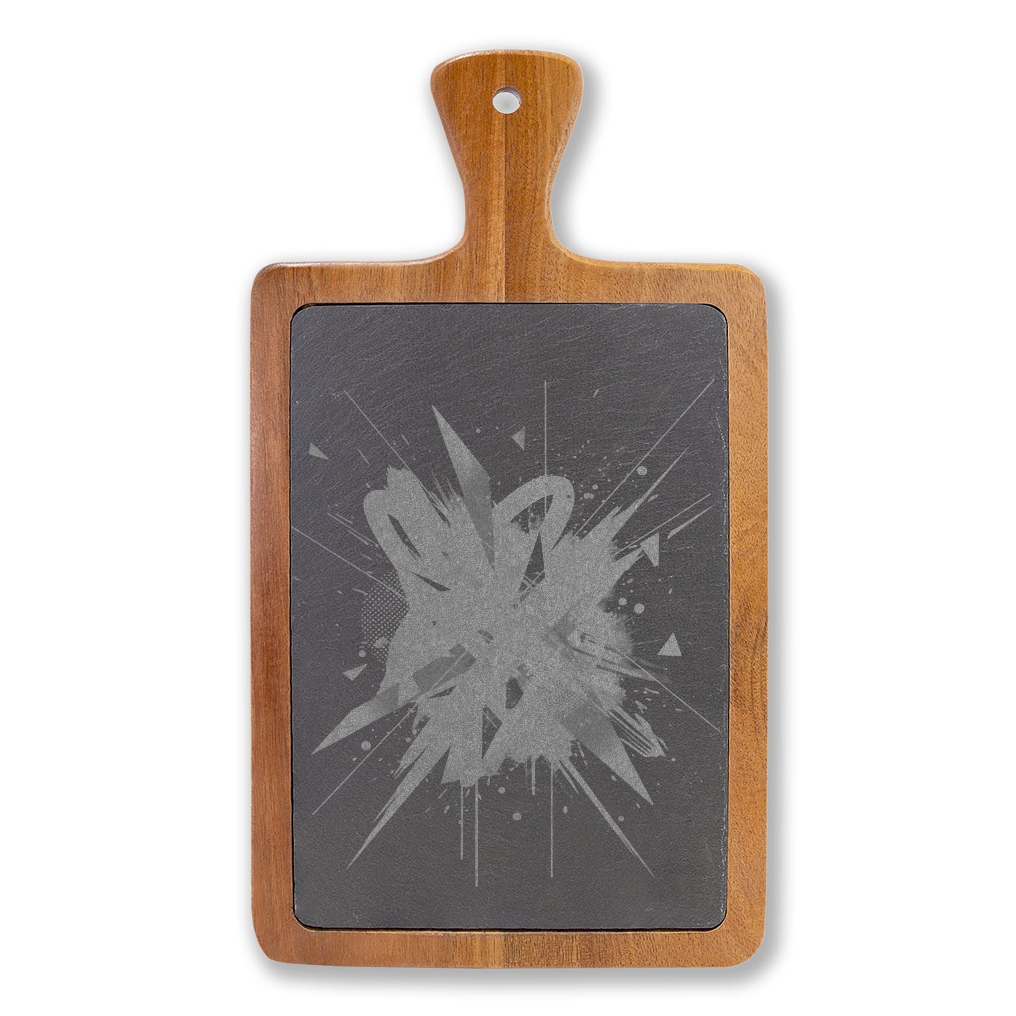 Engraved Bamboo Charcuterie Board with Slate Inlay & Knife Set