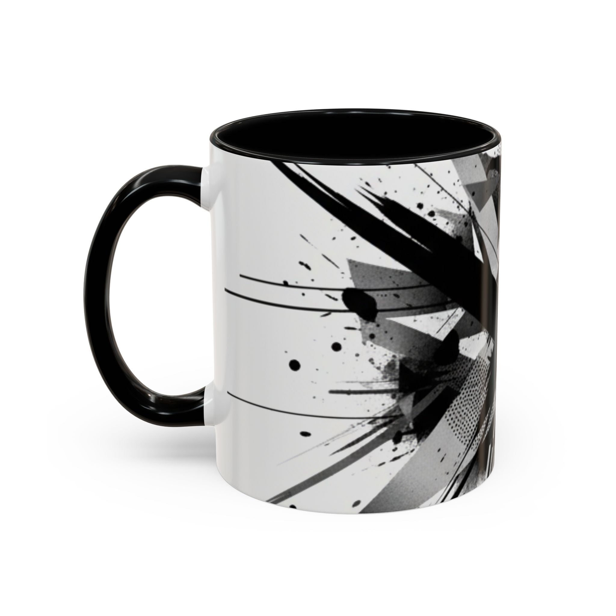 Abstract Black Brushstroke Accent Coffee Mug — Modern Monochrome Ceramic