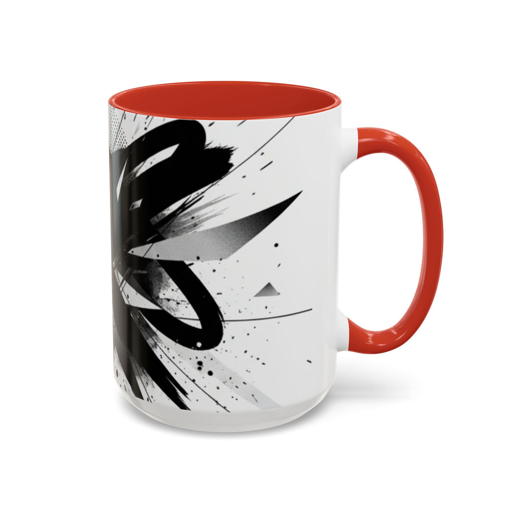 Abstract Black Brushstroke Accent Coffee Mug — Modern Monochrome Ceramic
