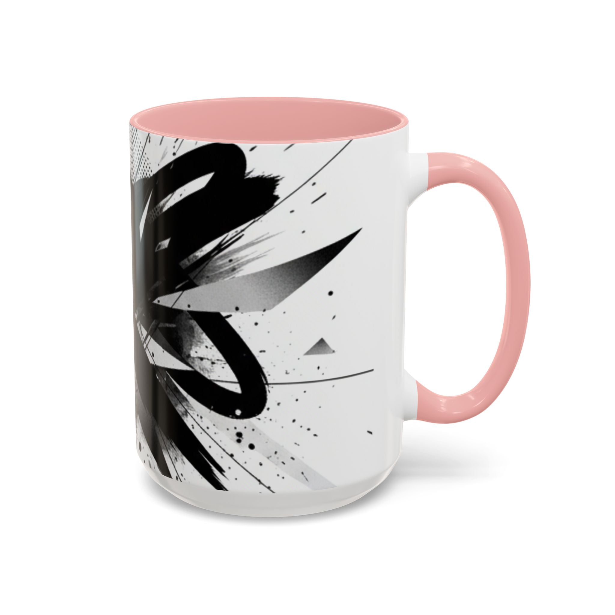 Abstract Black Brushstroke Accent Coffee Mug — Modern Monochrome Ceramic