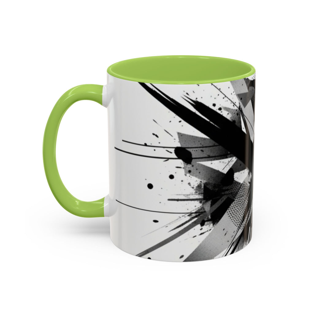 Abstract Black Brushstroke Accent Coffee Mug — Modern Monochrome Ceramic