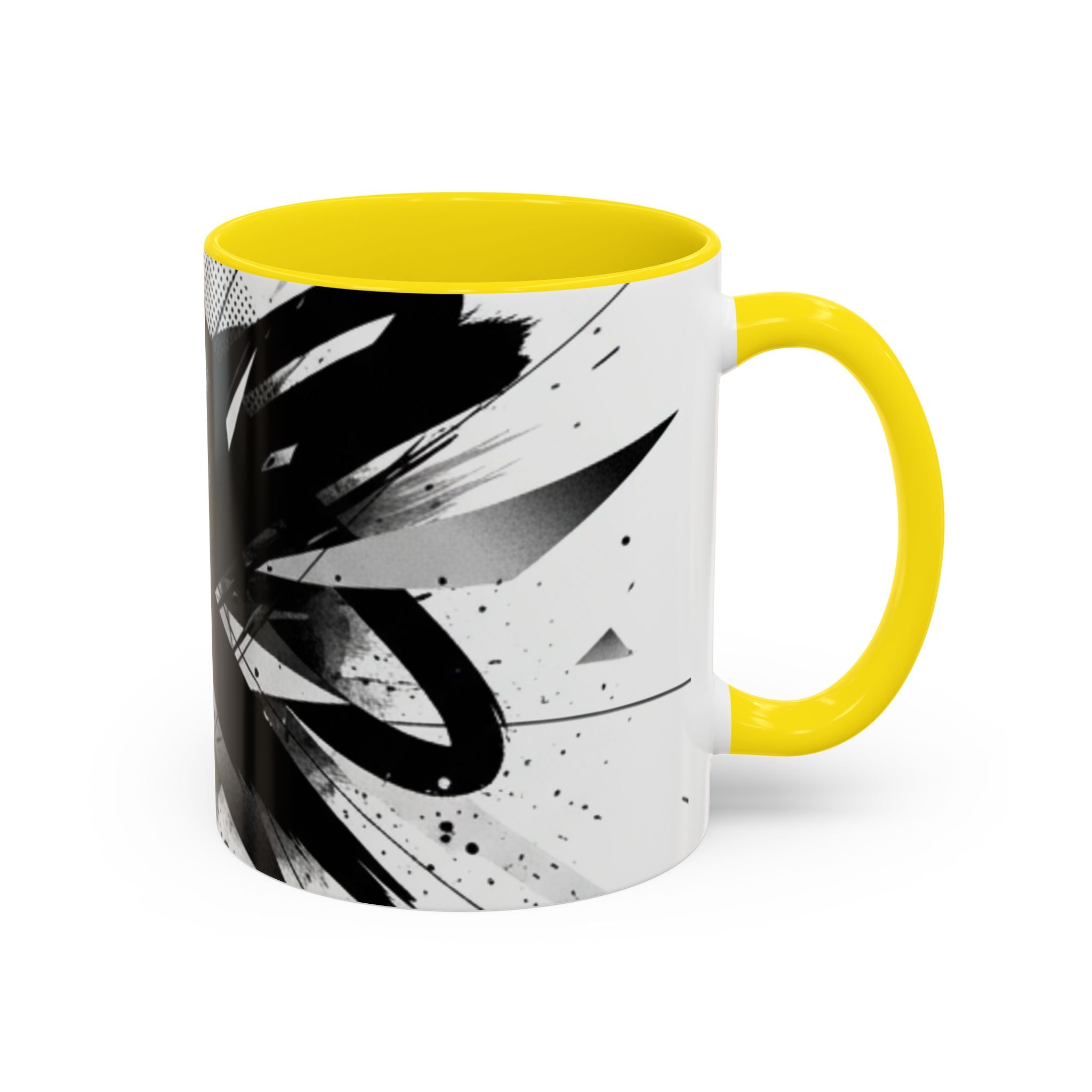 Abstract Black Brushstroke Accent Coffee Mug — Modern Monochrome Ceramic