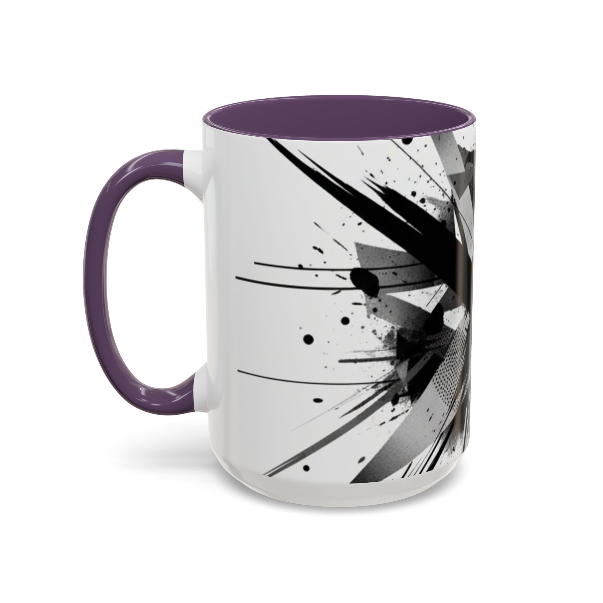 Abstract Black Brushstroke Accent Coffee Mug — Modern Monochrome Ceramic