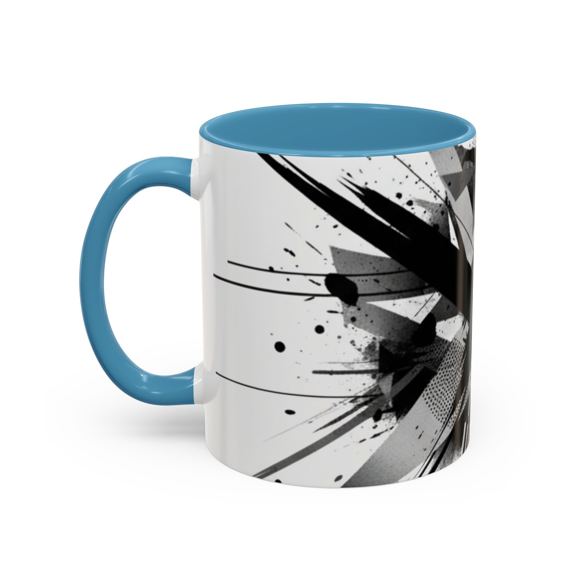 Abstract Black Brushstroke Accent Coffee Mug — Modern Monochrome Ceramic