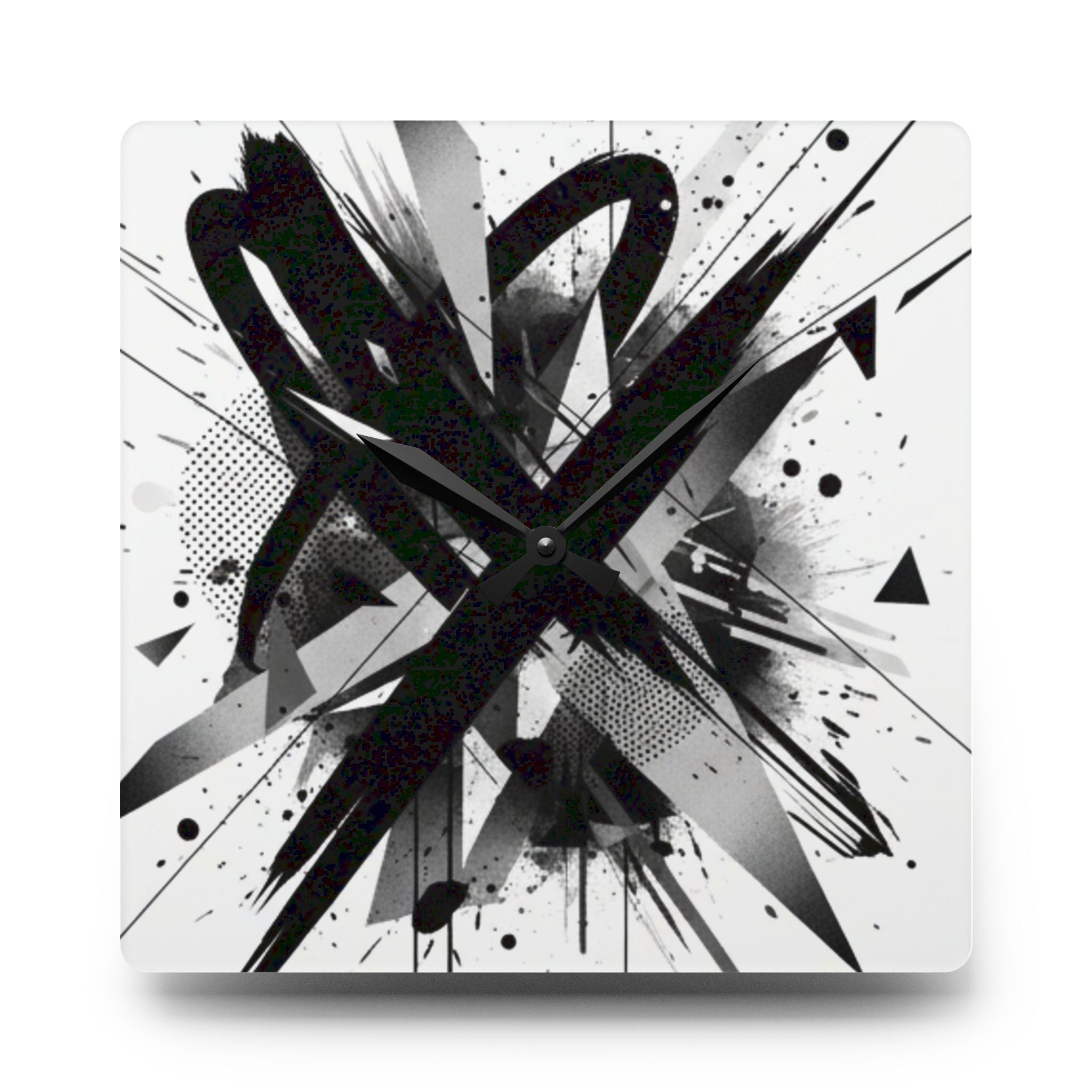 Abstract Black Ink Splash Acrylic Wall Clock — Modern Monochrome Art Timepiece