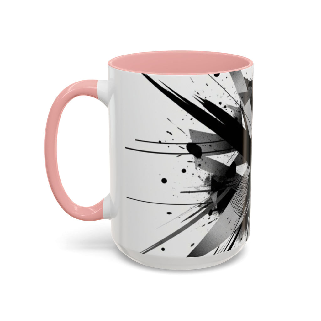 Abstract Black Brushstroke Accent Coffee Mug — Modern Monochrome Ceramic