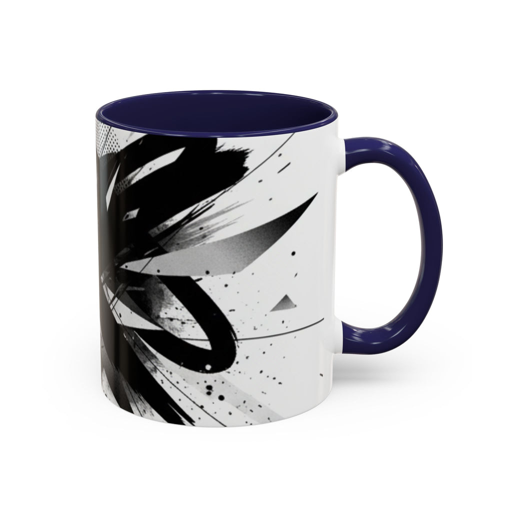 Abstract Black Brushstroke Accent Coffee Mug — Modern Monochrome Ceramic