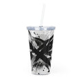 Abstract Black & White Graphic Tumbler with Straw