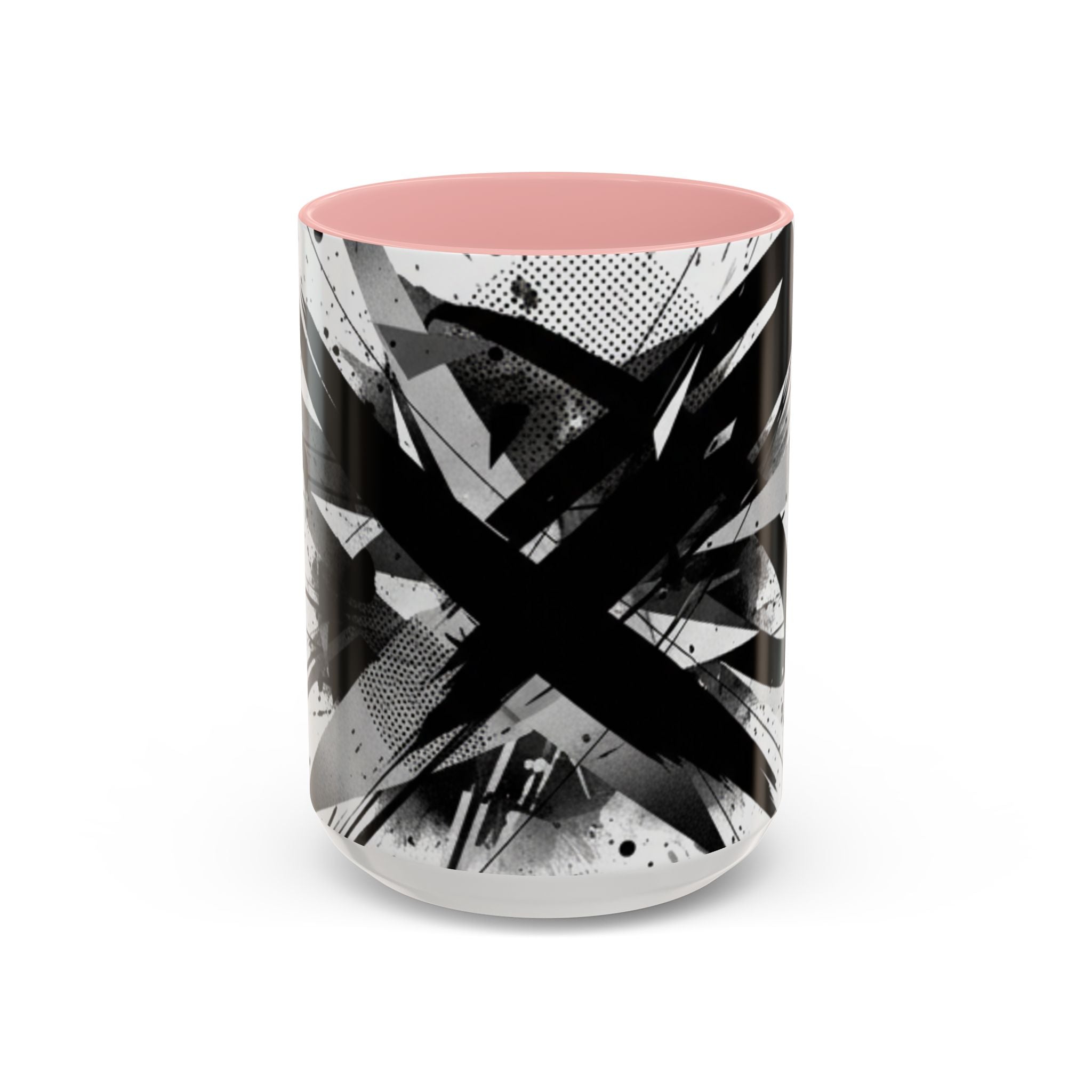 Abstract Black Brushstroke Accent Coffee Mug — Modern Monochrome Ceramic