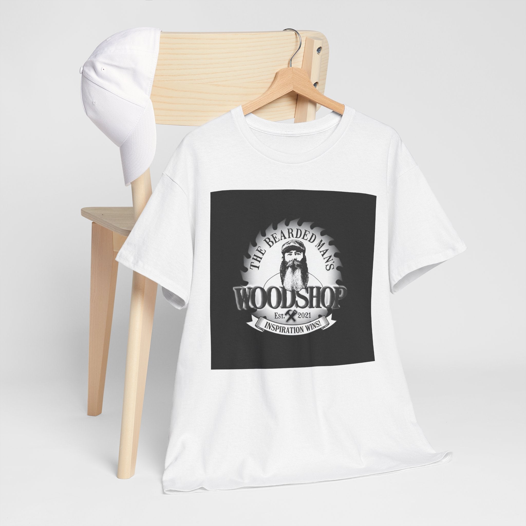 Bearded Man Woolshop T‑Shirt — Vintage Barber / Woolshop Logo Tee