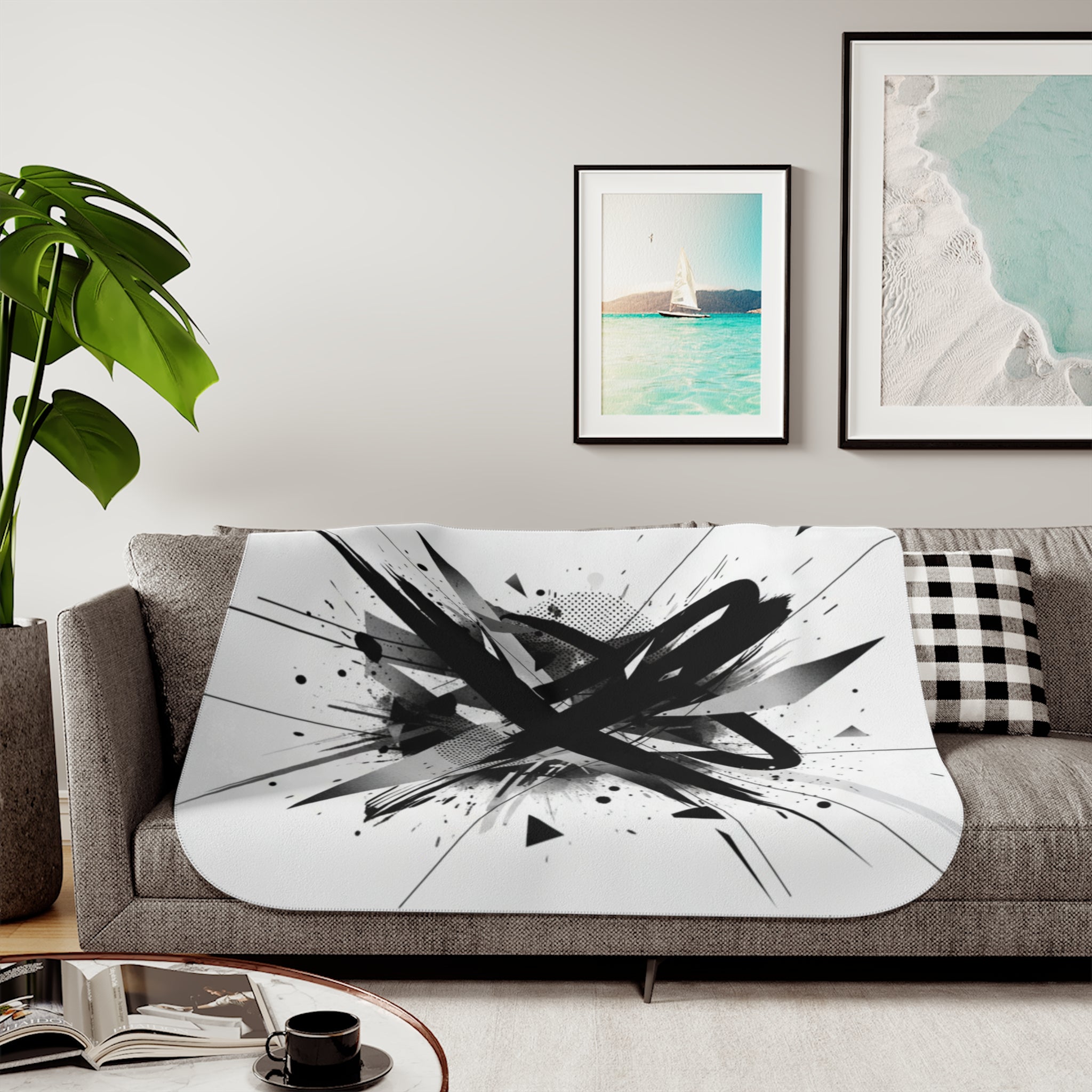 Abstract Black Ink Splash Sherpa Blanket — Two-Color Cozy Throw