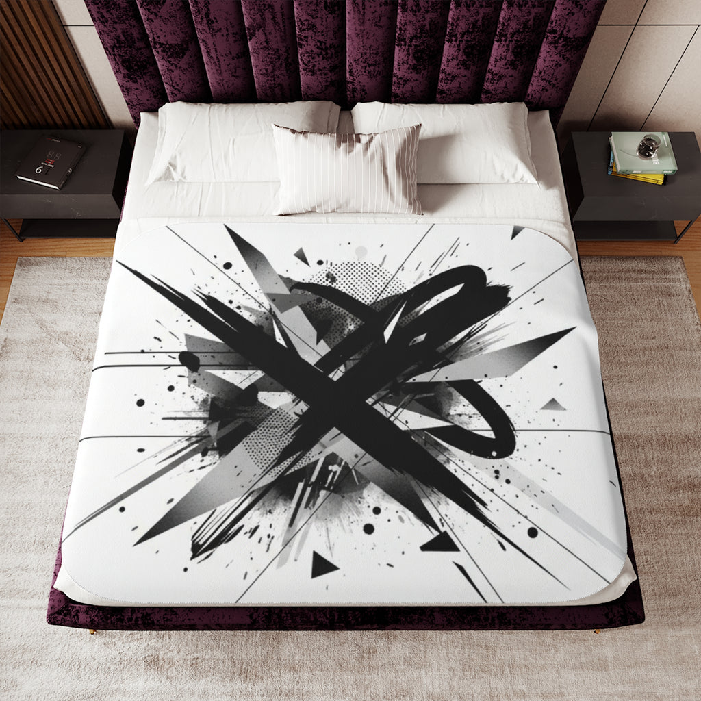 Abstract Black Ink Splash Sherpa Blanket — Two-Color Cozy Throw