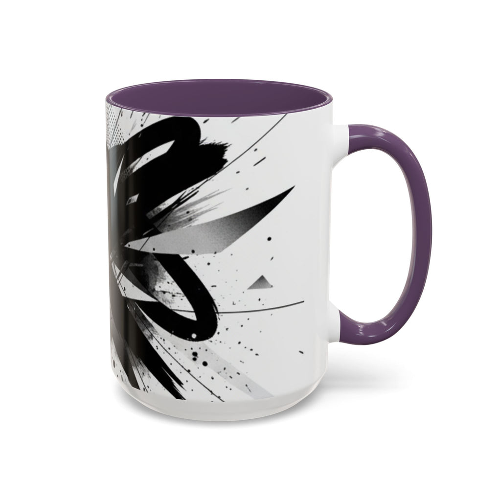 Abstract Black Brushstroke Accent Coffee Mug — Modern Monochrome Ceramic