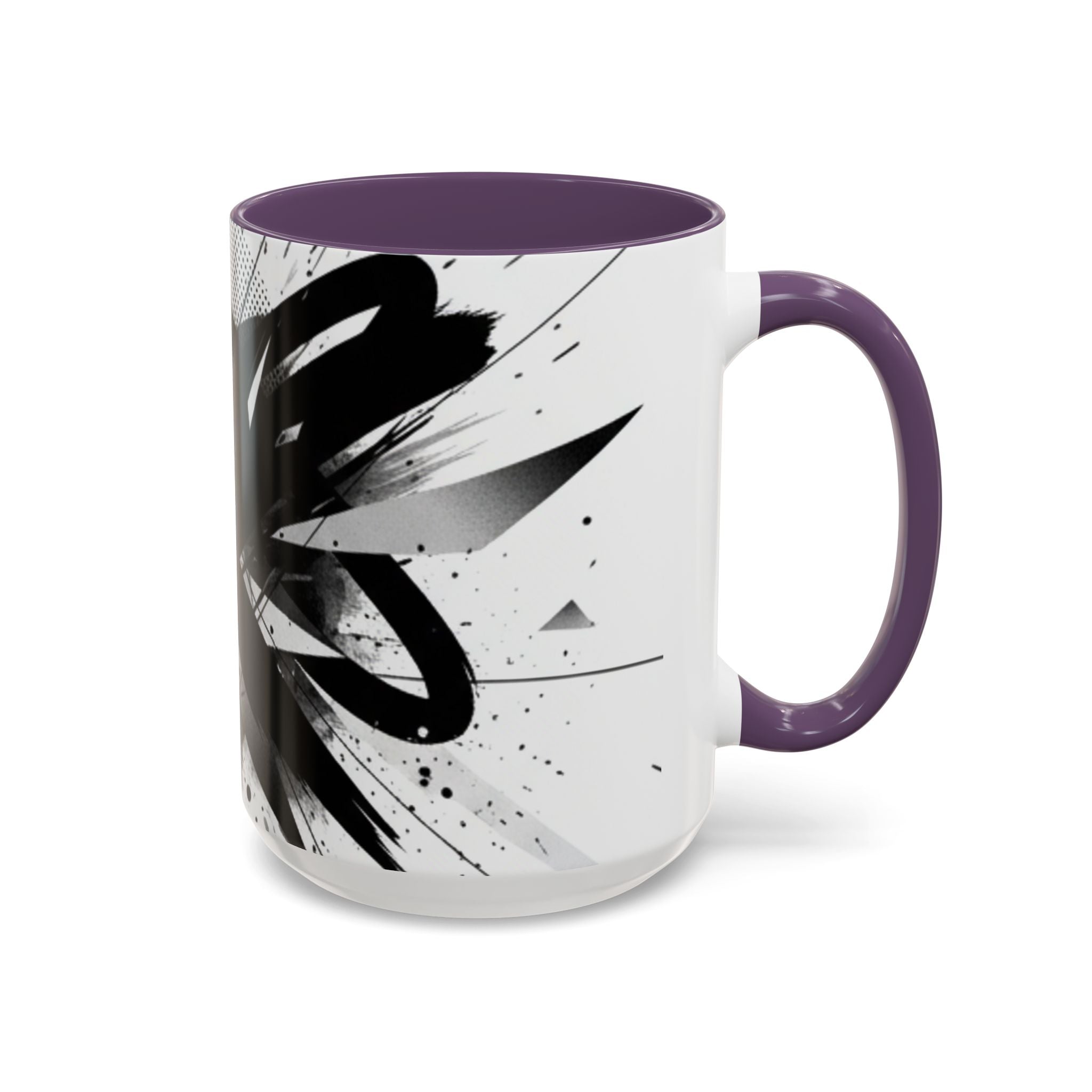 Abstract Black Brushstroke Accent Coffee Mug — Modern Monochrome Ceramic