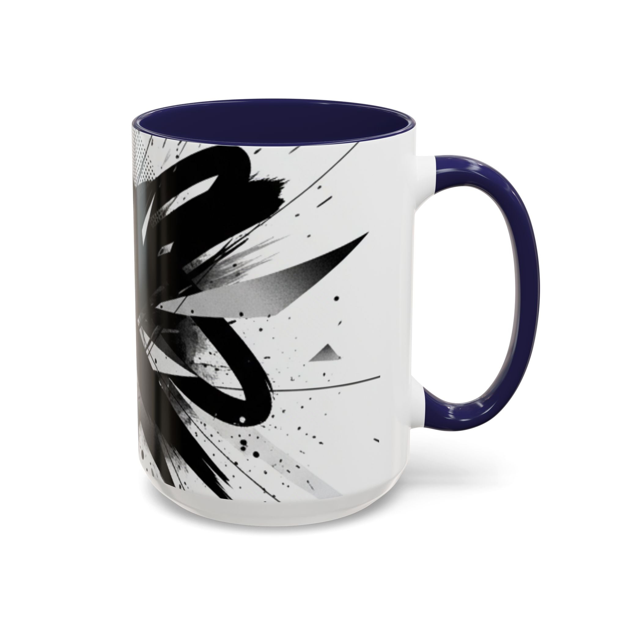 Abstract Black Brushstroke Accent Coffee Mug — Modern Monochrome Ceramic