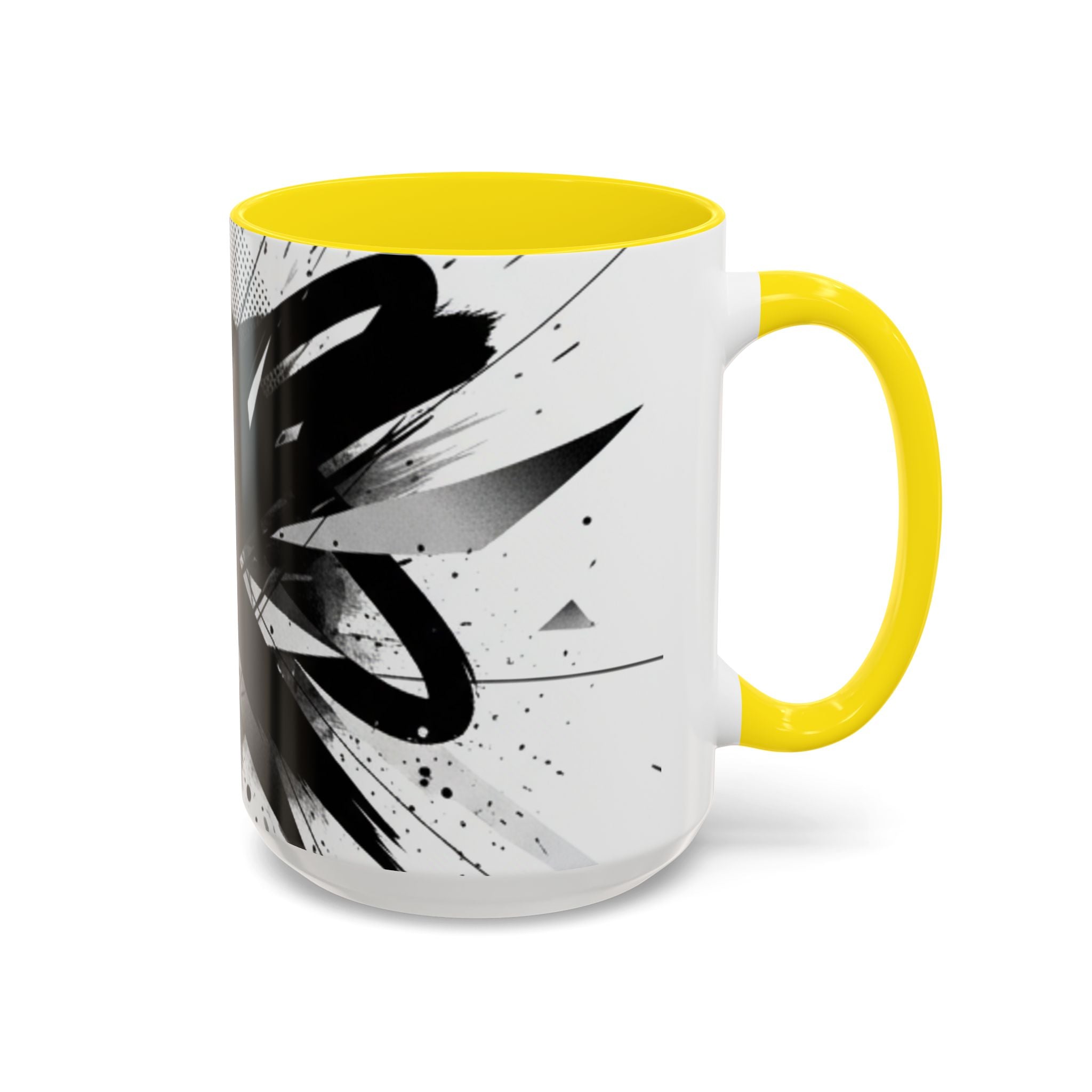 Abstract Black Brushstroke Accent Coffee Mug — Modern Monochrome Ceramic