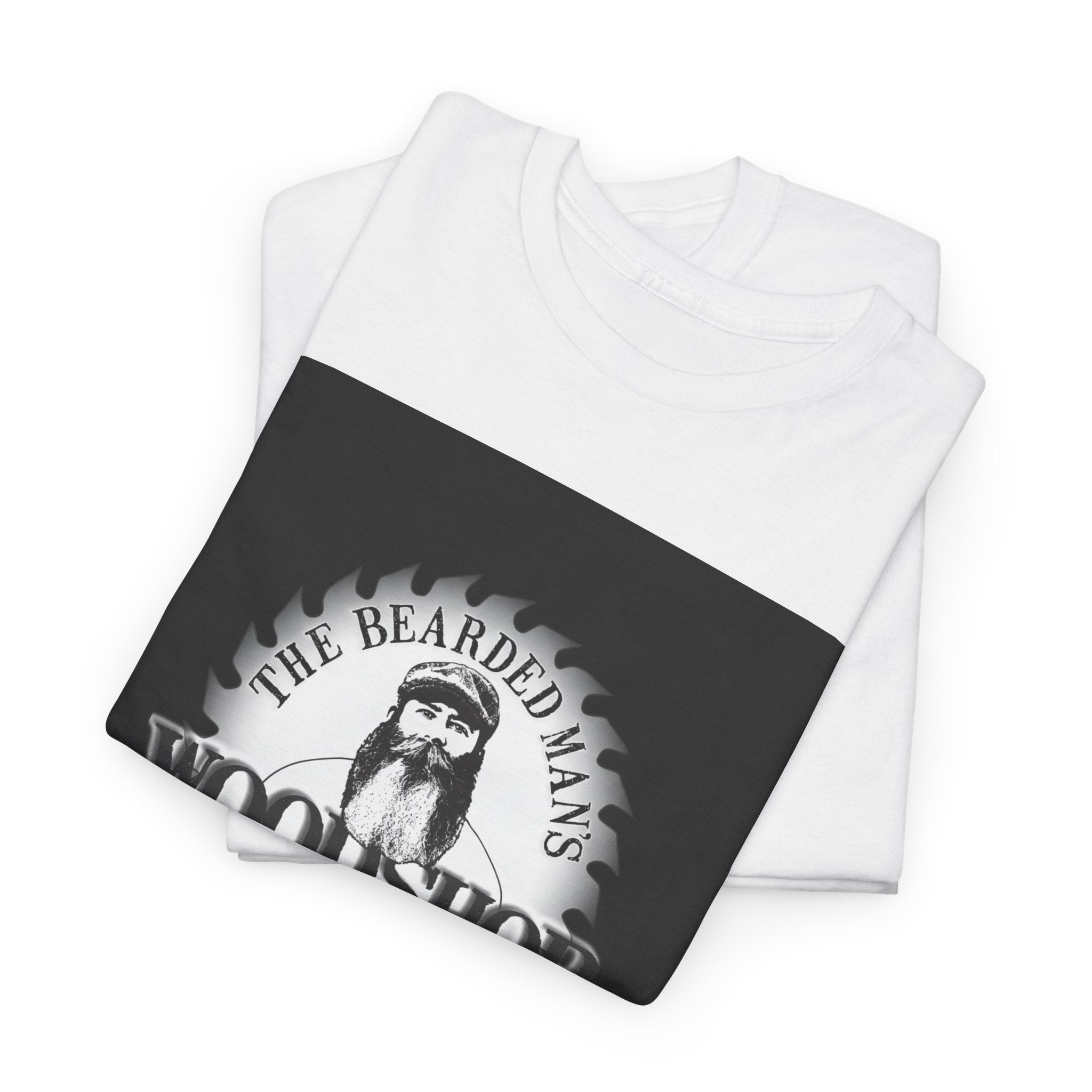 Bearded Man Woolshop T‑Shirt — Vintage Barber / Woolshop Logo Tee