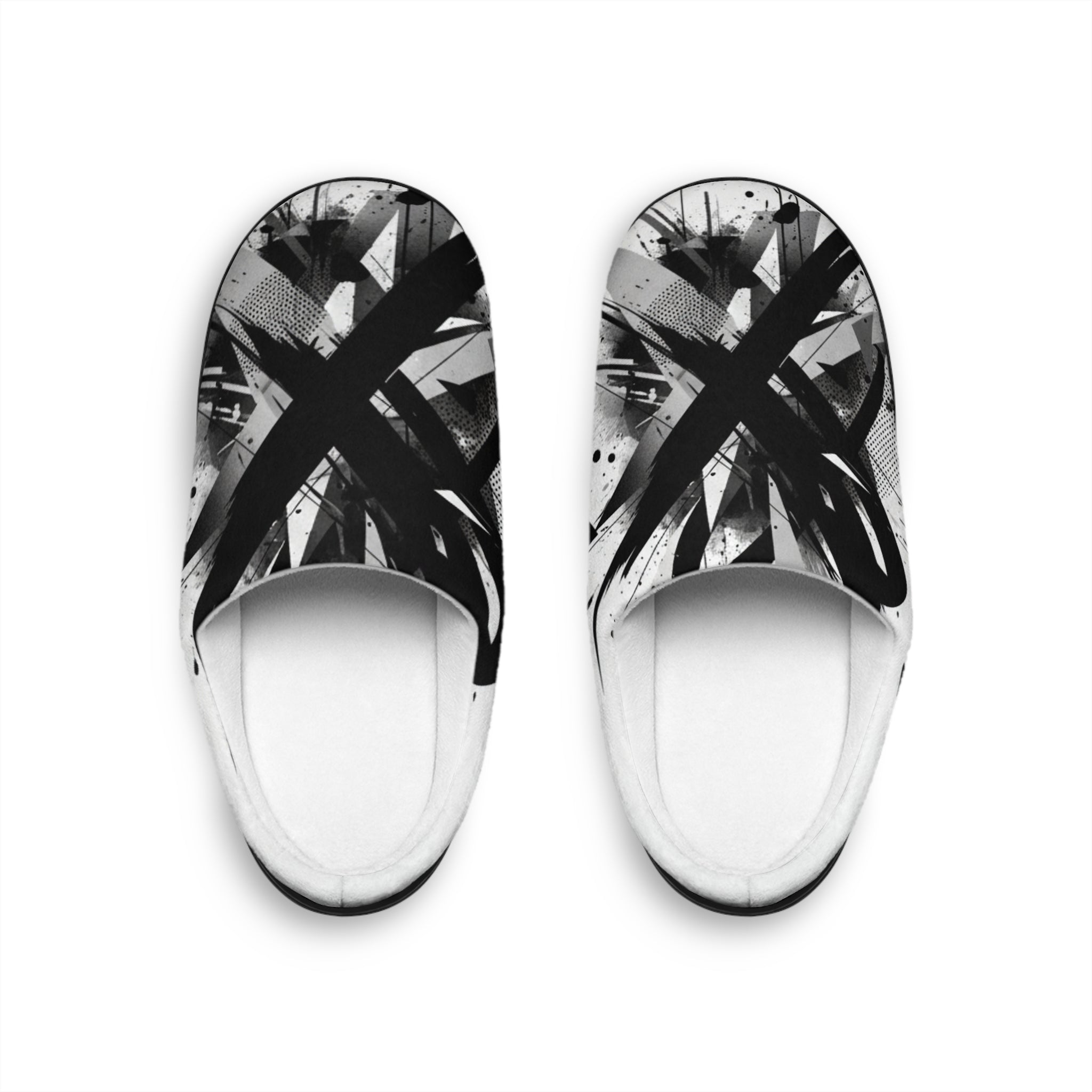 Abstract Black Brushstroke Women's Indoor Slippers - Cozy Slip-On House Shoes