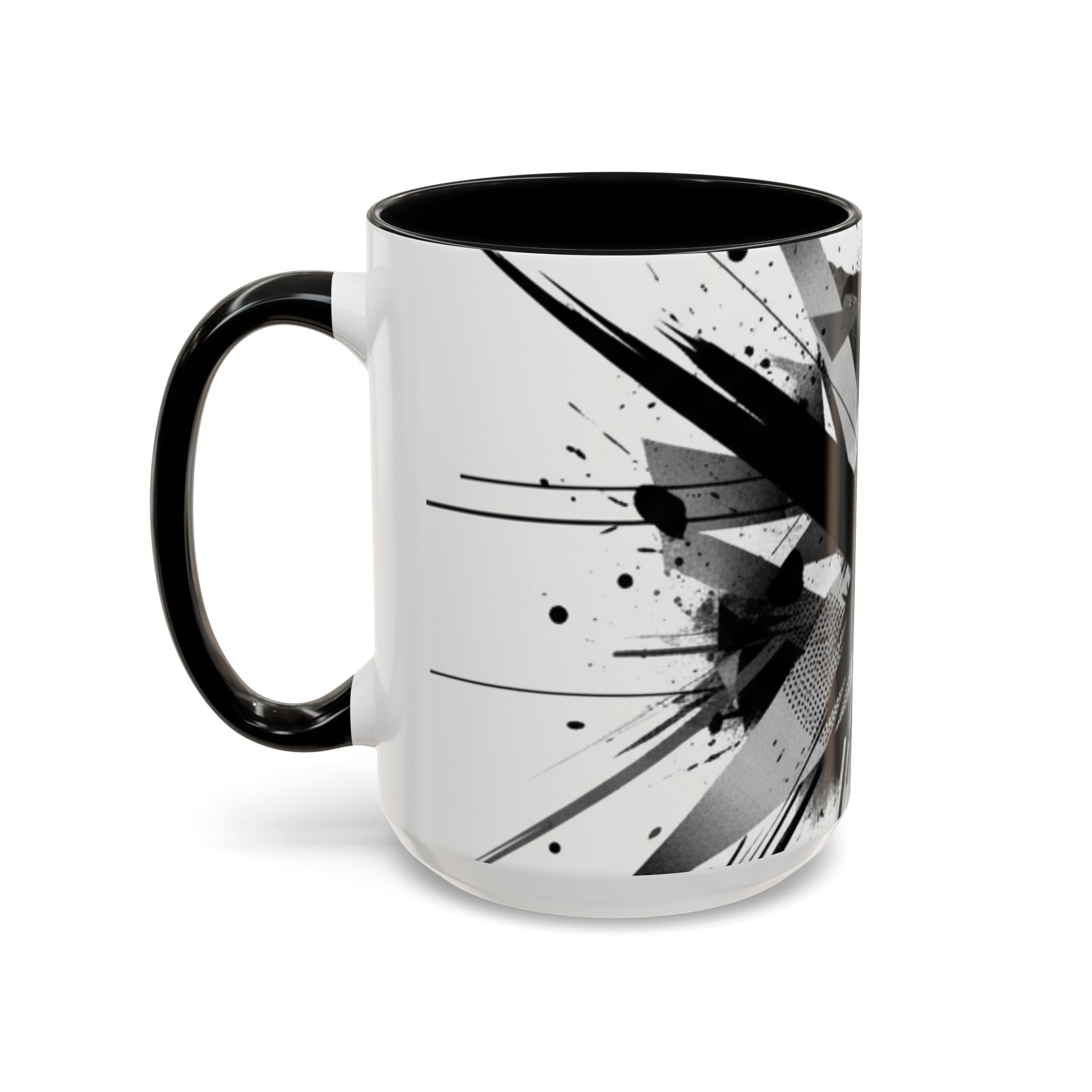 Abstract Black Brushstroke Accent Coffee Mug — Modern Monochrome Ceramic