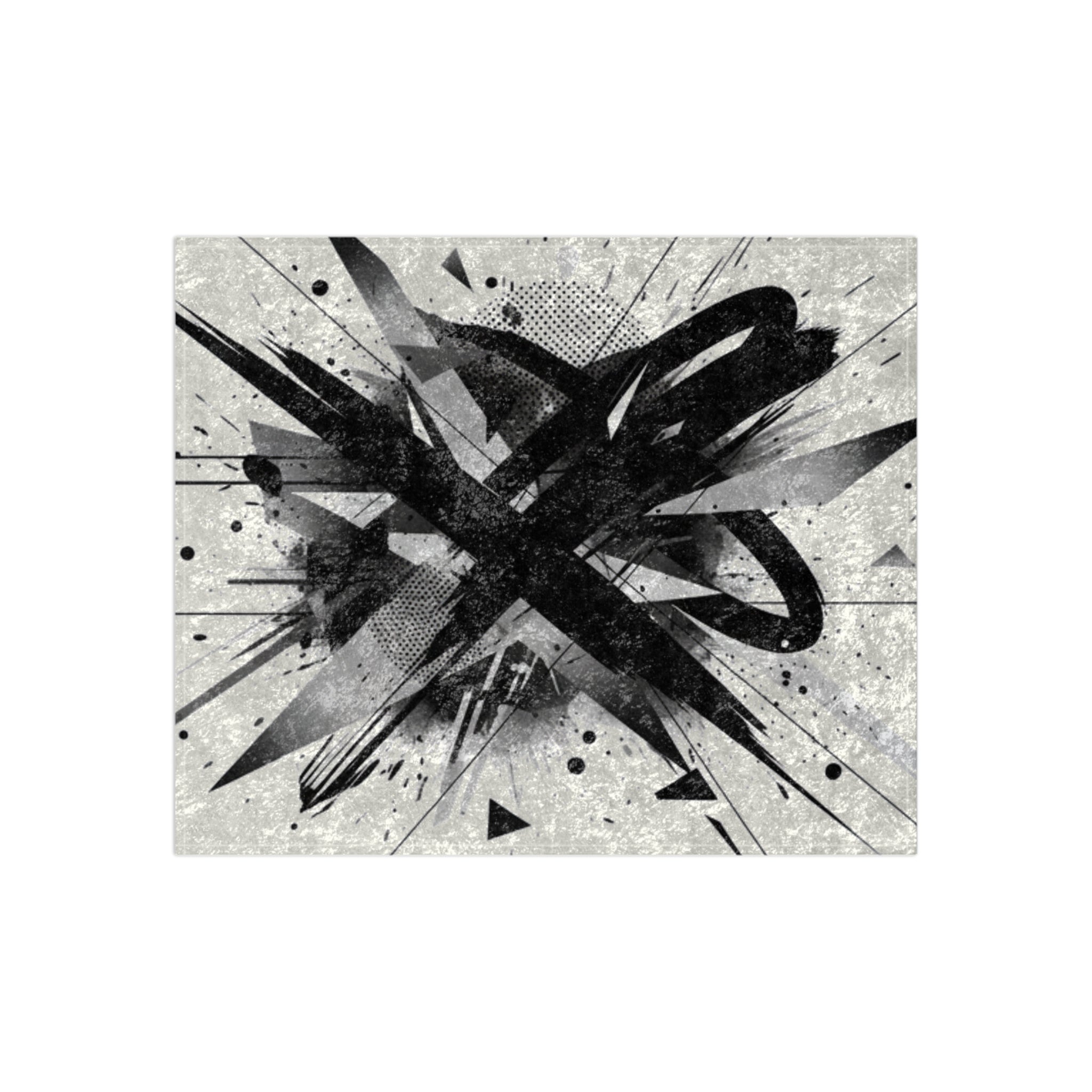 Abstract Monochrome Crushed Velvet Blanket – Modern Grunge Art Throw