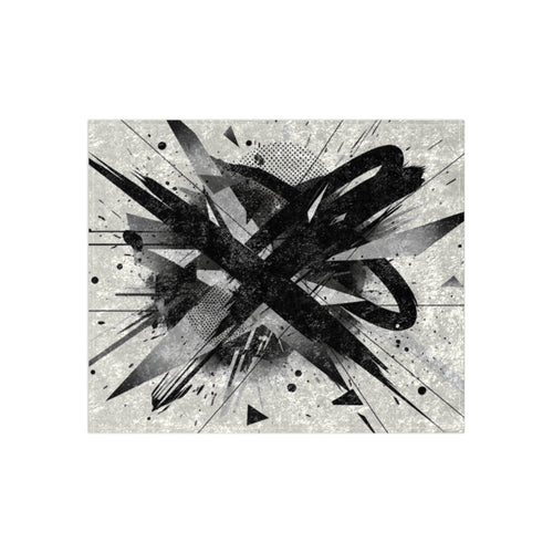 Abstract Monochrome Crushed Velvet Blanket – Modern Grunge Art Throw