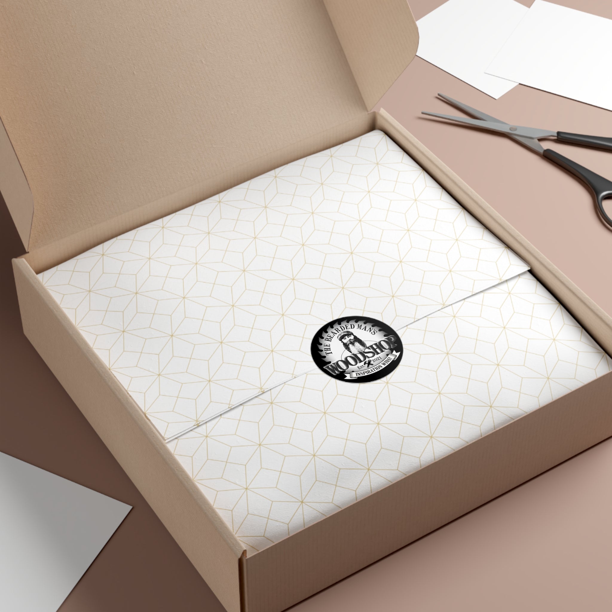 Bearded Man's Woodshop Round Vinyl Sticker — 'Inspiration Wins' Logo