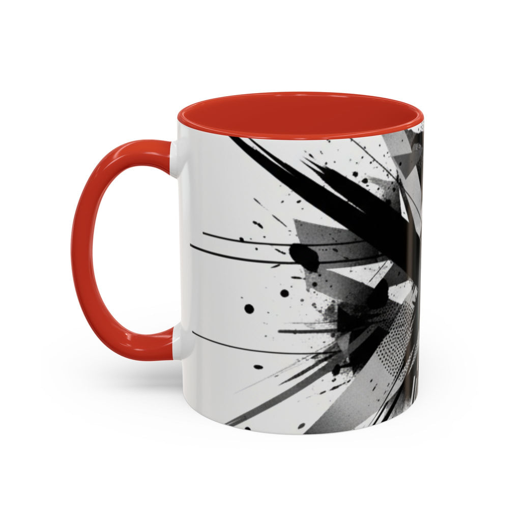 Abstract Black Brushstroke Accent Coffee Mug — Modern Monochrome Ceramic
