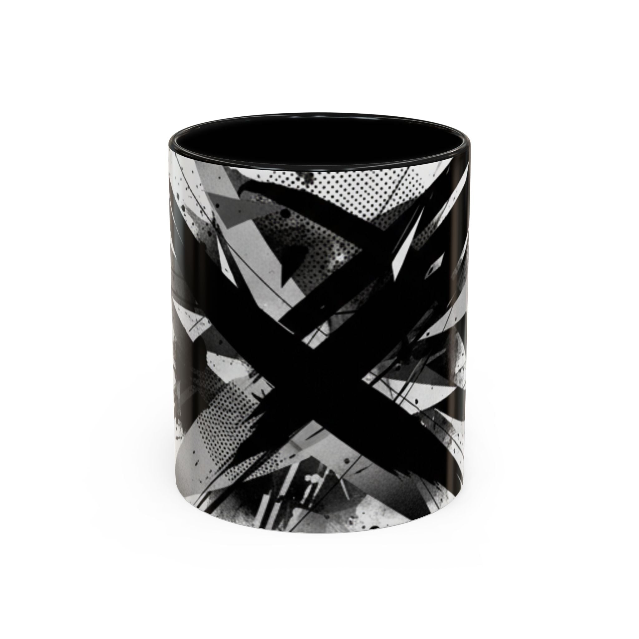 Abstract Black Brushstroke Accent Coffee Mug — Modern Monochrome Ceramic