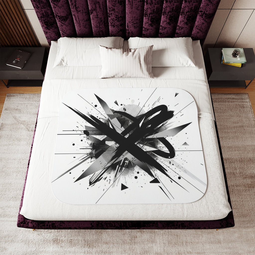 Abstract Black Ink Splash Sherpa Blanket — Two-Color Cozy Throw